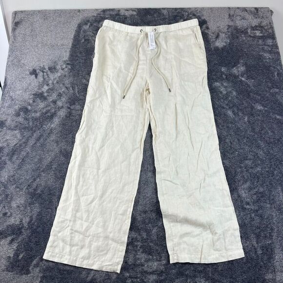James Perse 100% Linen Cream Pull On Pants Drawstring Wide Leg Women's 4 NWT - Picture 4 of 13